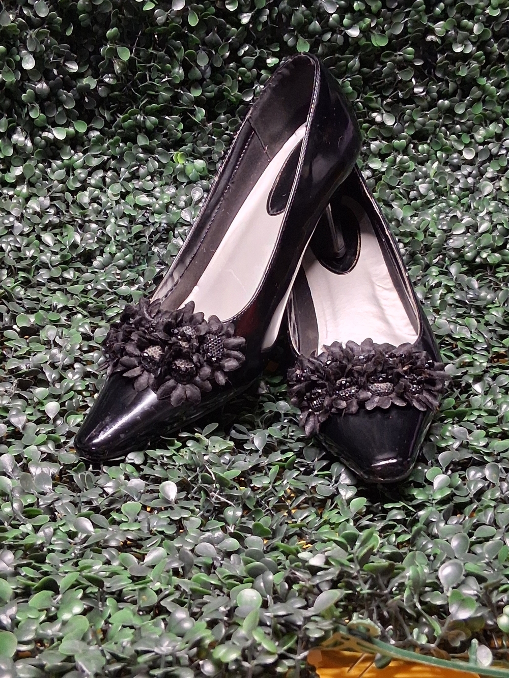 Black Floral Heels